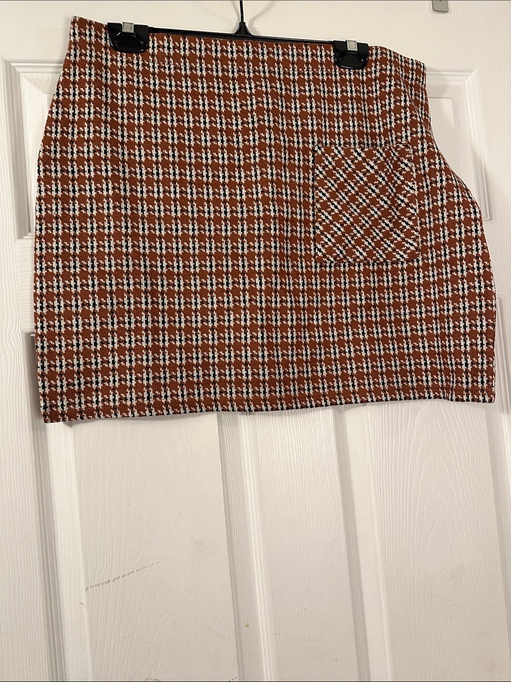 Rust Plaid Mini Skirt with Side Patch Pocket